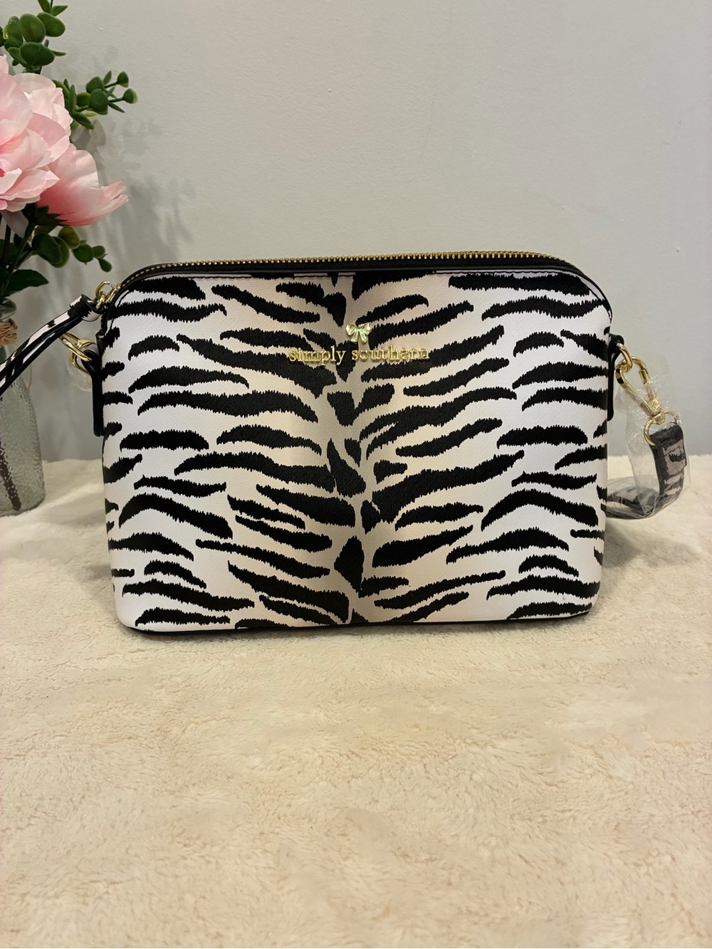 Simply Southern Black & White Zebra Crossbody with Gold Hardware